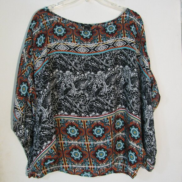 * Rue 21 Boho Blouse S/M Small Medium Black White Batwing Silky Lightweight - Picture 1 of 4